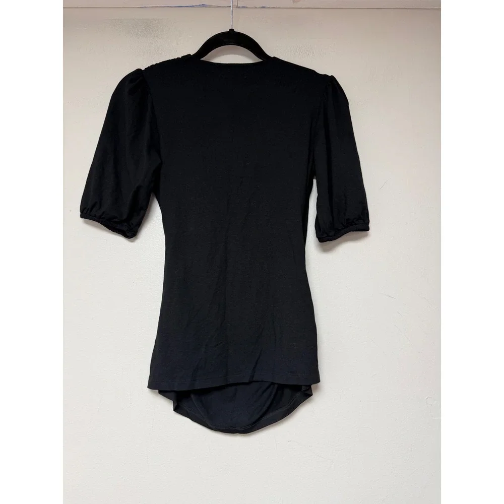 Boden Wrap Top Womens 2‎ Black NWT V-Neck Ruched Puff Sleeve J0852